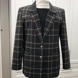 Alia Plaid Blazer – Women’s Size 12 – Grey/Red/Off-White